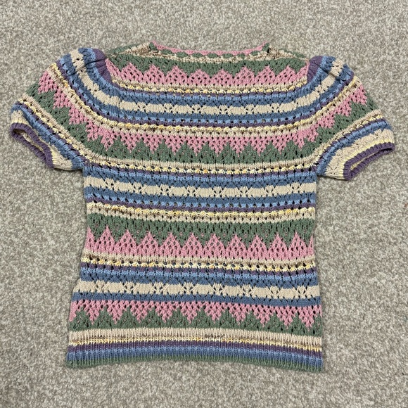 Ralph Lauren Crocheted Knit Sweater Top Crewneck Tee Pastel Vintage Striped S - Picture 7 of 14